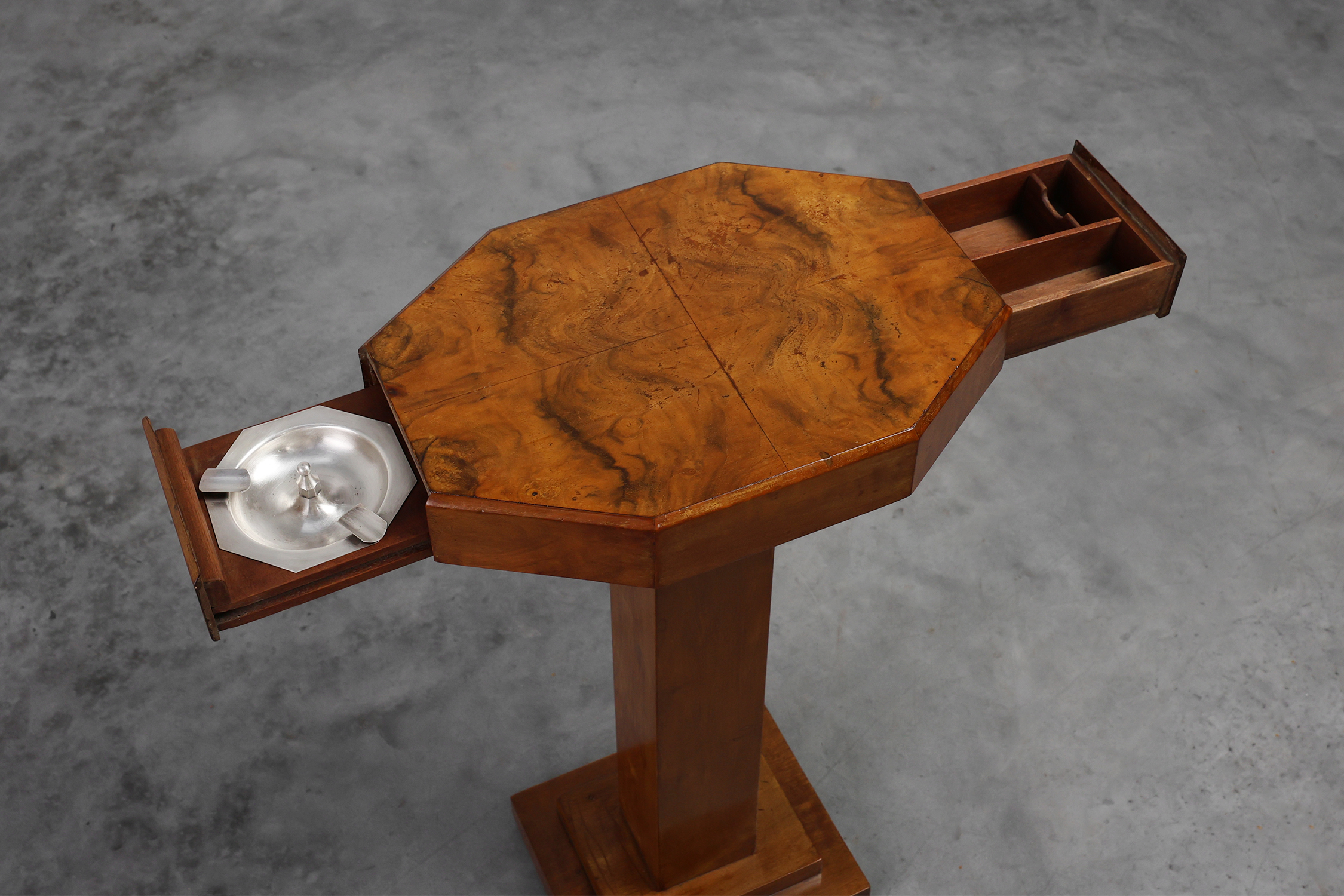 Art Deco Side Table with Drawers & Integrated Ashtray, France 1925thumbnail